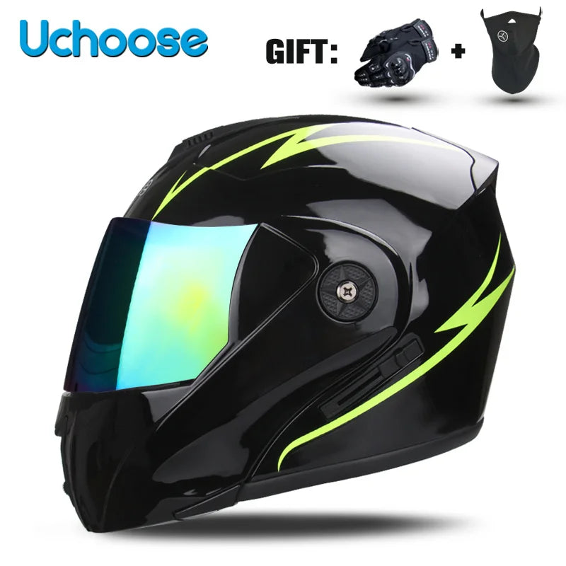Uchoose-Casque de moto unisexe avec visière, double lentille, section transversale, certification DOT, casque de sécurité modulaire, casque à rabat