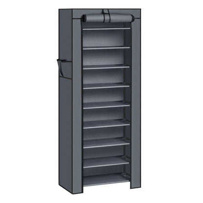 Meuble à Chaussures SONGMICS – 10 Niveaux, Tissu Gris et Cadre Métal, Grande Capacité 27 Paires