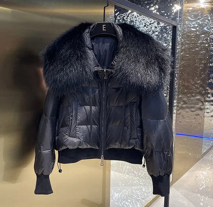 Doudoune d'hiver pour femmes avec capuche et col en fourrure naturelle