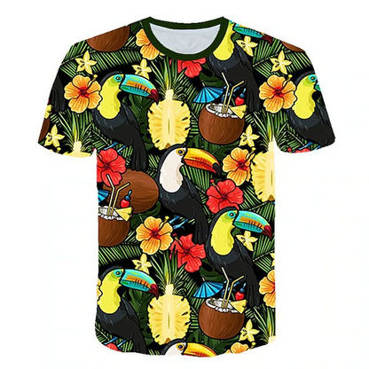 T-shirt manches courtes col ras du cou pour homme, vêtement hawaïen, imprimé Floral en 3D, plantes tropicales, feuilles d'oiseaux papillon, été
