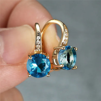 Boucles d'oreilles à clip rondes classiques pour femmes, bijoux de mariage en pierre de cristal arc-en-ciel mystique, document doré délicat