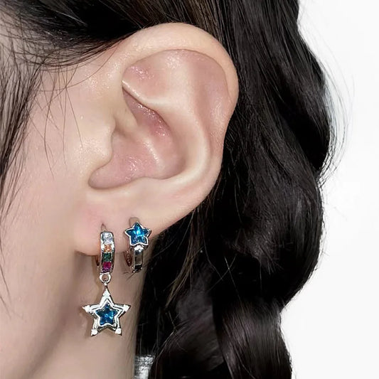 Boucles d'oreilles créoles étoile en argent Sterling 925, tempérament Simple incrusté de Zircon pour femmes, accessoires de bijoux de mariage