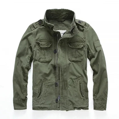 Veste militaire homme en denim – Col roulé, poches pratiques, printemps/automne
