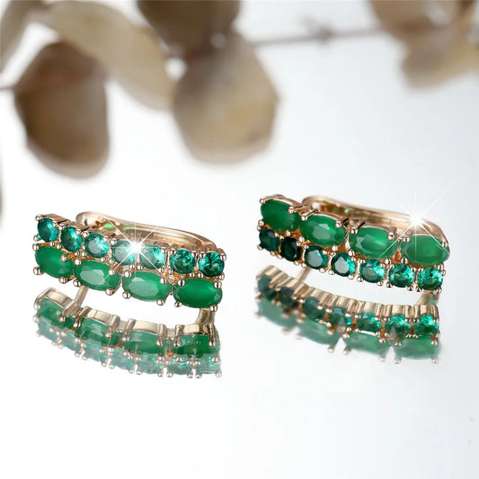 Boucles d'oreilles en pierre ovale de Jade pour femmes, rondes en Zircon vert, Vintage, couleur or, boucle d'oreille, bijoux de mariage, cadeaux polyvalents