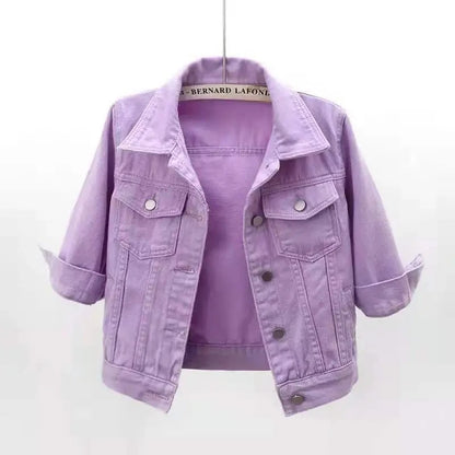 Veste en Jean pour femmes, hauts de couleur rose, couleur unie, courte, multicolore