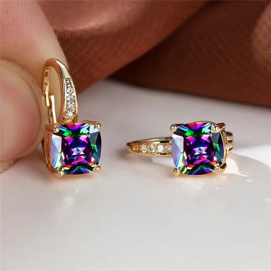 Boucles d’oreilles créoles femmes JUNXIN – Zircone cubique carrée, tendance et élégantes, or jaune, cadeau parfait