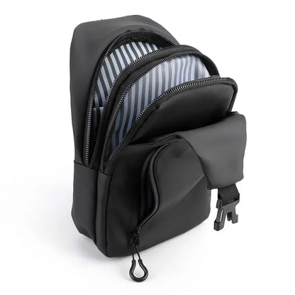 Sac de Poitrine pour Homme Mode Nouveau Couleur Unie Sac à Épaule Croisé Décontracté pour l'Extérieur Sac de Charge USB en Nylon.
