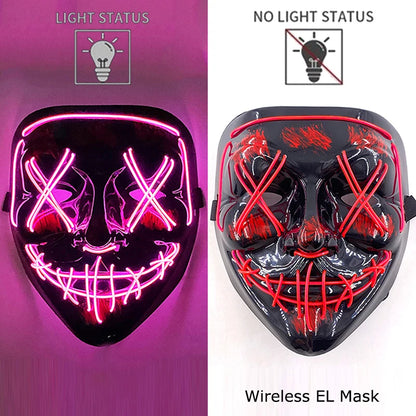 Masque Néon Lumineux EL – Halloween, Cosplay et Purge Effrayant pour Adultes