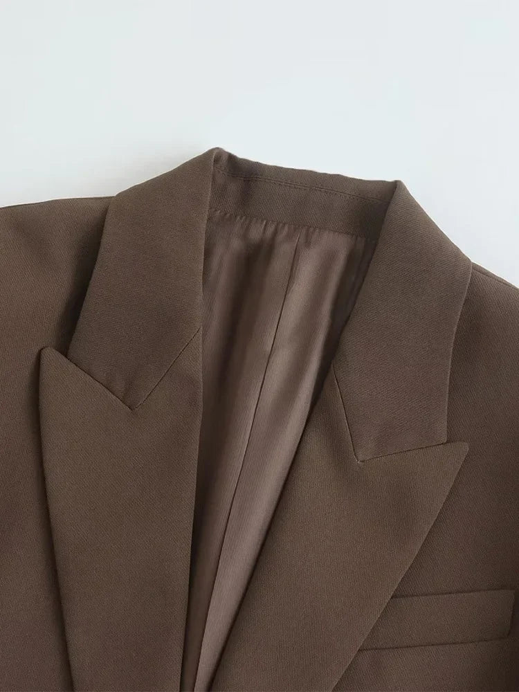 Willshela femmes mode avec poches marron simple bouton Blazer