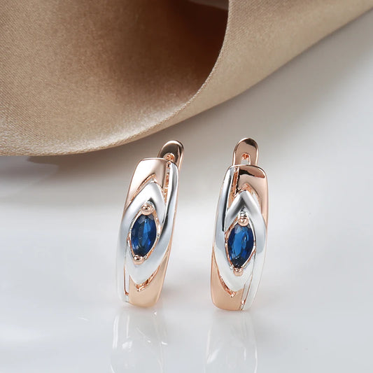 Boucles d'oreilles à Clip en pierre de Zircon bleu pour femmes, bijoux de mariage minimalistes de couleur or Rose pour femmes