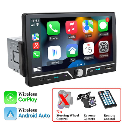 Autoradio Hippcron 1DIN 7" IPS – Android Auto &amp; CarPlay Sans Fil, Bluetooth, Mirror Link, Chargeur Type-C