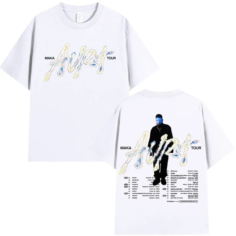 Rappeur Maka 2025 Aura Tour Merch T-shirts hommes femmes mode Vintage T-shirt décontracté coton col rond manches courtes T-shirt Streetwear