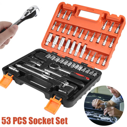 53 pièces/ensemble Kit d'outils de réparation de voiture jeu de douilles d'entraînement outils de réparation de voiture clé dynamométrique à cliquet Combo outil de réparation automobile jeu de douilles d'embout