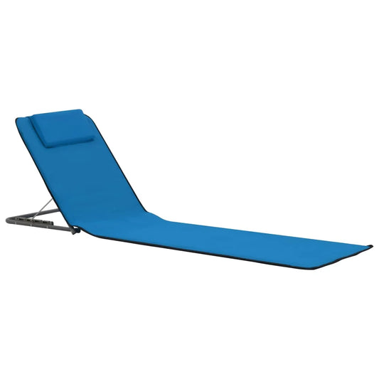 Tapis de plage pliables 2 pcs Acier et tissu BleuChaises longues d'extérieur, meubles de jardin, de piscine, fournitures pour la maison, décoration