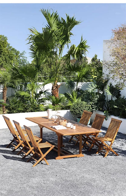 Meubles de Patio en plein air en teck nordique, ensemble d'extérieur, meubles de jardin de Villa, Table et chaises pliantes de loisirs, mobilier d'extérieur