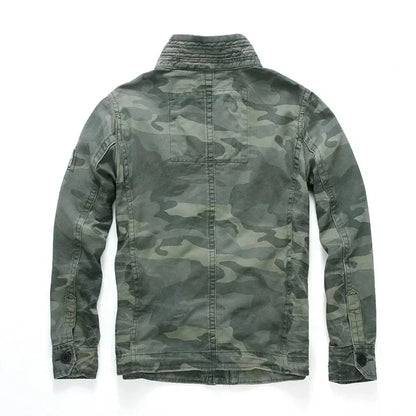 Veste militaire homme en denim – Col roulé, poches pratiques, printemps/automne