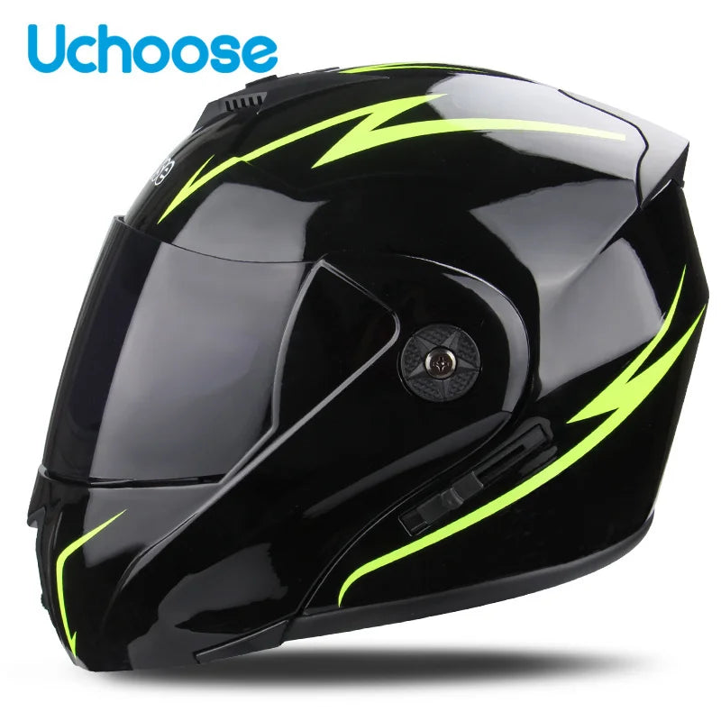 Uchoose Casque à Section transversale Double lentille Certification DOT Casque de moto de sécurité Casque à rabat modulaire Casque unisexe avec visière
