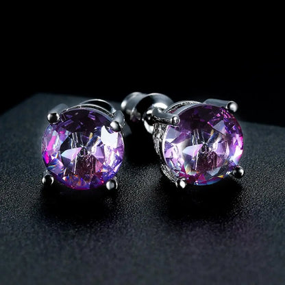 Boucles d'oreilles rondes en cristal rouge vert pour femmes et hommes, bijoux de mariage, arc-en-ciel mystique, feu, bleu, vert, Zircon, Double boucles d'oreilles