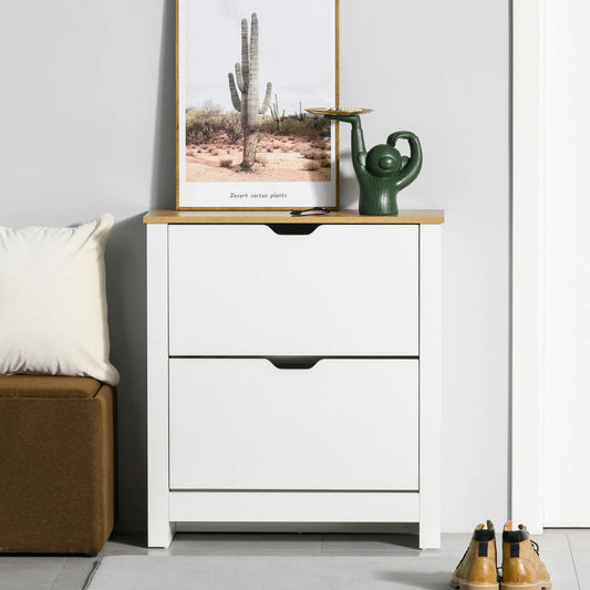 Meuble à Chaussures HOMCOM – 2 Tiroirs Pliants, 12 Paires, Bois Mélaminé Blanc 72x26x80 cm