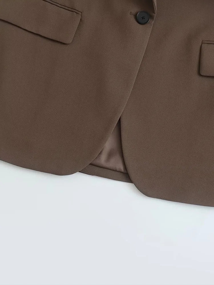 Willshela femmes mode avec poches marron simple bouton Blazer