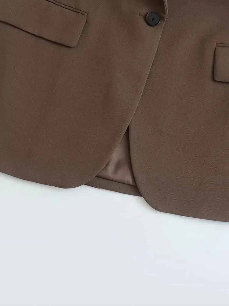 Willshela femmes mode avec poches marron simple bouton Blazer