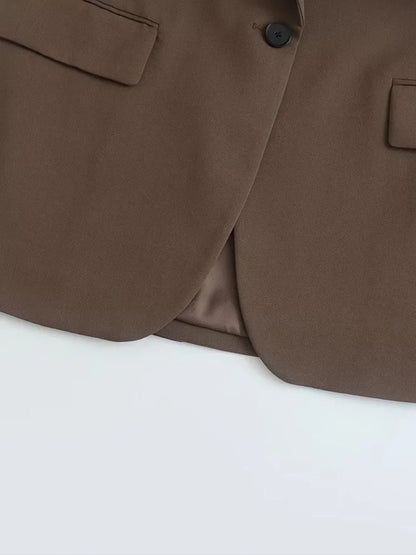 Willshela femmes mode avec poches marron simple bouton Blazer