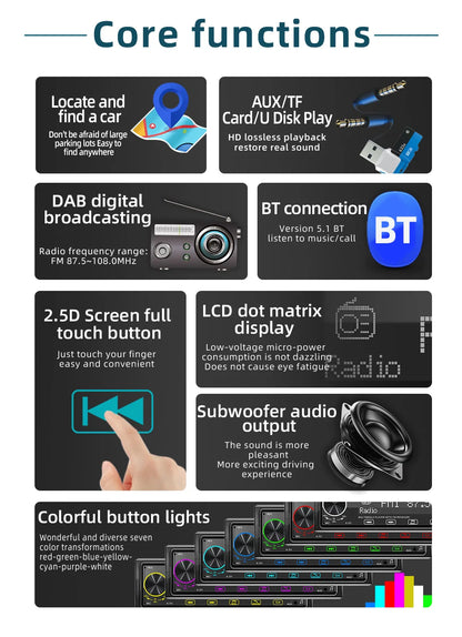 Autoradio BQCC 1DIN MP3 avec Radio DAB – Écran Tactile 2,5", Audio Puissant et Multi-Formats