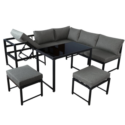 Ensemble canapé et chaise longue d'extérieur, ensemble de sièges en aluminium pour balcon de jardin avec fonction chaise longue