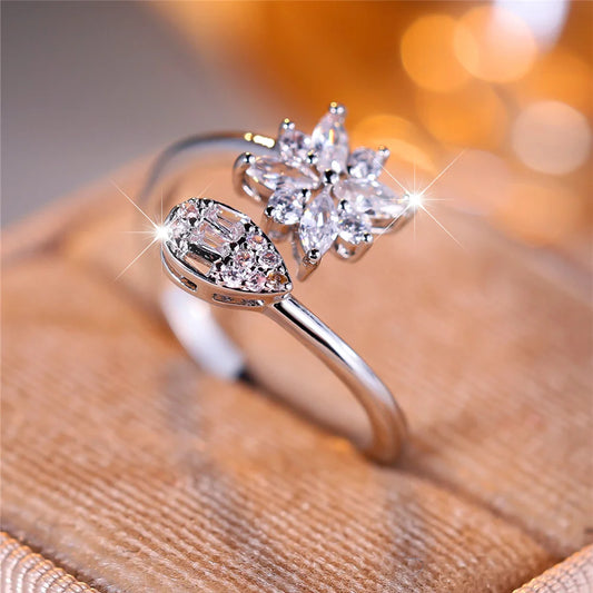 Bague Ouverte et Ajustable en Argent Blanc pour Femme, Bijoux de Mariage, Petit, Mignon, Document, Vintage