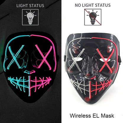 Masque Néon Lumineux EL – Halloween, Cosplay et Purge Effrayant pour Adultes
