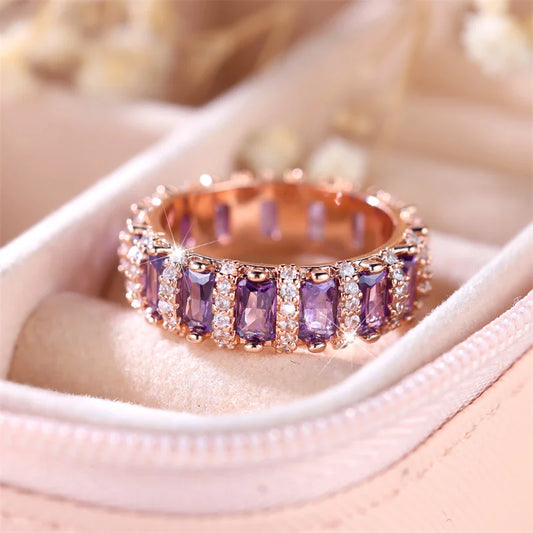 Bague en pierre de luxe pour femme, bijoux de fiançailles, cadeau de mariage mignon, couleur or rose