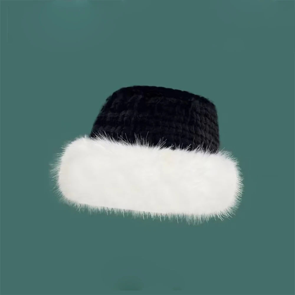 Korean Fashion Hat Women's Winter New Thick Warm Imitation Fur Simple Fisherman's Hat Imitation Mink Fur Ladies Mongolia Cap