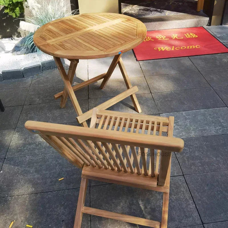 Meubles de Patio en plein air en teck nordique, ensemble d'extérieur, meubles de jardin de Villa, Table et chaises pliantes de loisirs, mobilier d'extérieur