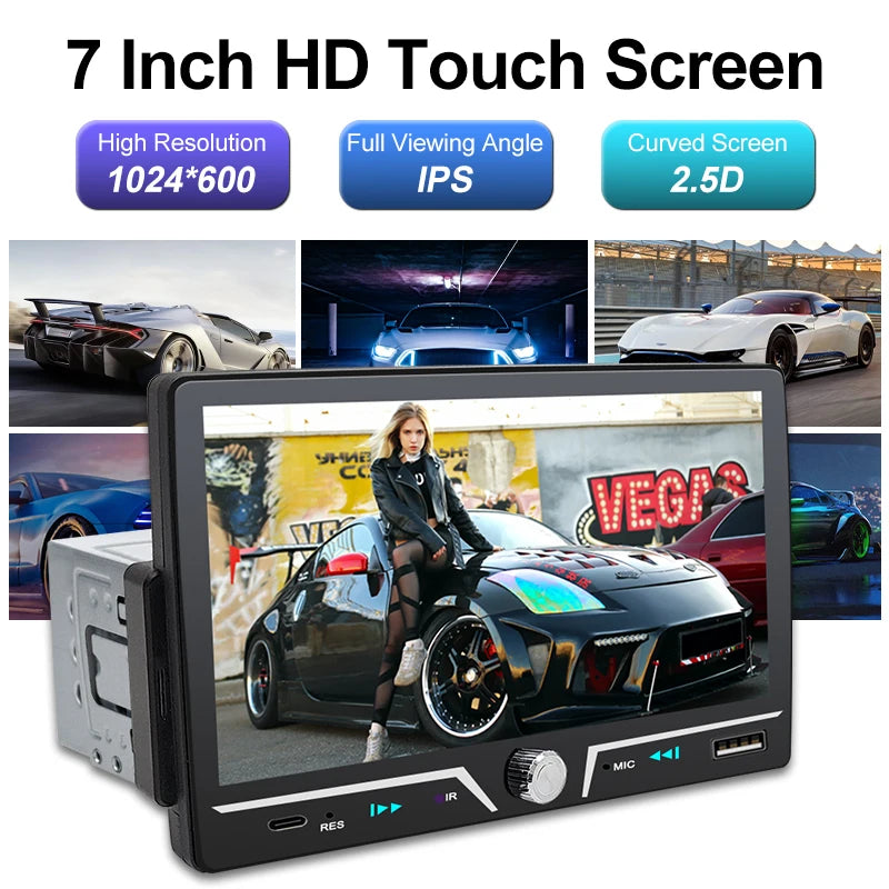 Autoradio Hippcron 1DIN 7" IPS – Android Auto &amp; CarPlay Sans Fil, Bluetooth, Mirror Link, Chargeur Type-C