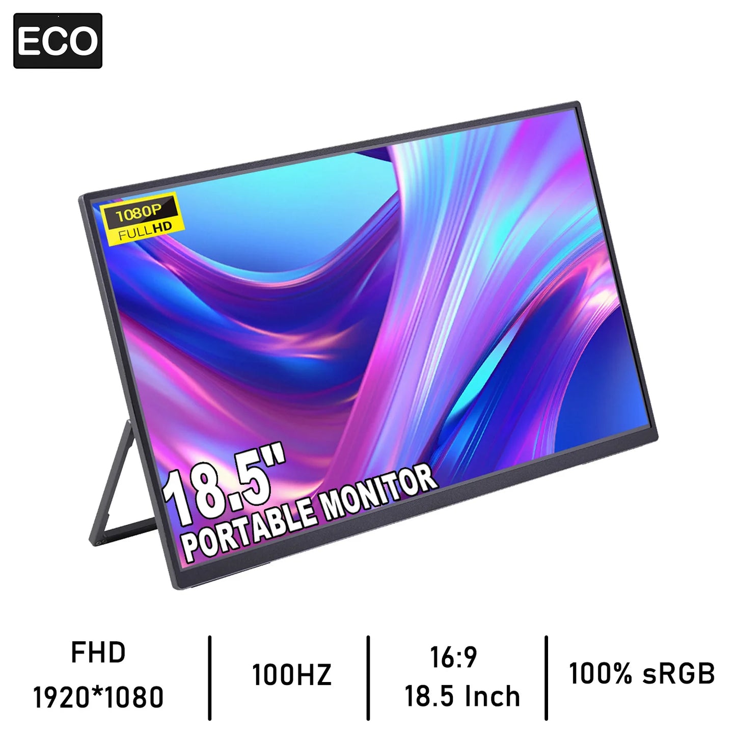 Écooper – Moniteur Portable 18.5’’ FHD 1080P IPS, USB-C & Mini-HDMI, écran externe pour PC, Mac, Xbox, PS4/5