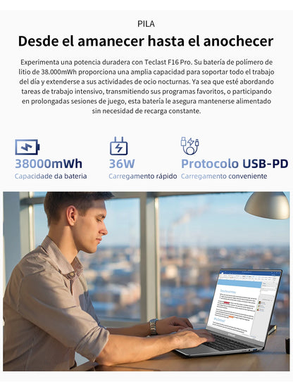 【Nouveau】 Ordinateur portable Teclast F16Pro 15,6" 1920X1080, 12 Go / 16 Go de Ram, 256 Go / 512 Go Rom, clavier rétroéclairé, pour Intel N95, Mini-Hdmi