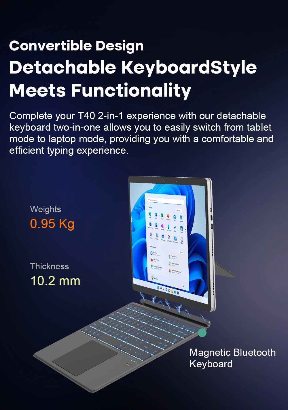 PC Portable 2-en-1 : Performance et Polyvalence avec l'écran tactile 1200P