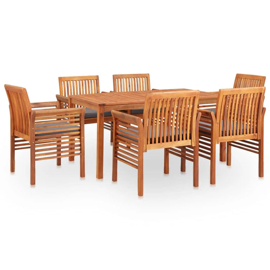 Groupe de salle à manger de jardin 7-tlg. Bois d'acacia massif avec rembourrage résistant aux intempéries et confortable pour l'hospitalité de terrasse