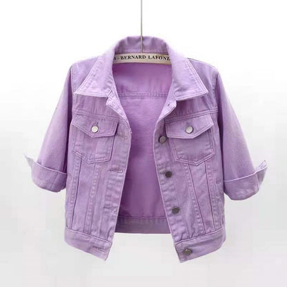 Veste en Jean pour femmes, hauts de couleur rose, couleur unie, courte, multicolore