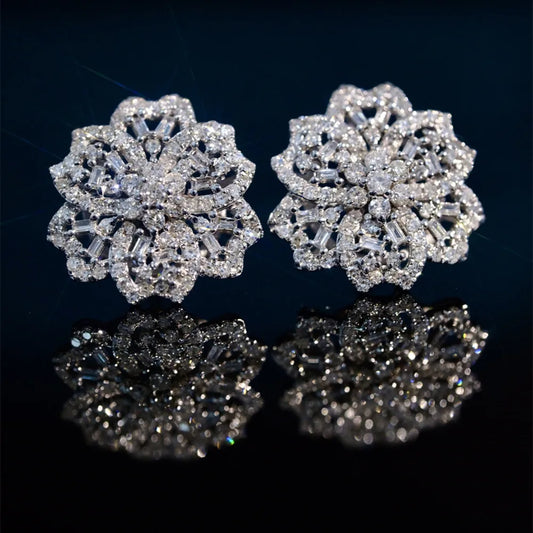 Shelly luxe réel 18K or blanc massif Au750 bijoux diamants naturels 0.90 carats squelette fleurs boucles d'oreilles pour les femmes cadeau