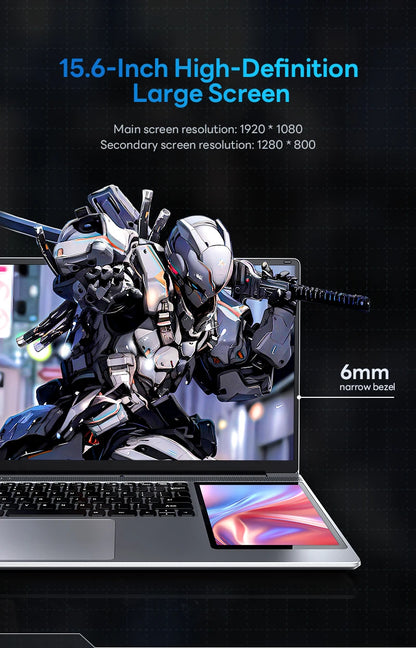 15.6 Inch IPS Dual Screen Gaming Laptop 7 Inch Touch Screen Intel N100 DDR4 16GB RAM 256GB 512GB 1TB SSD Office Portable Laptops