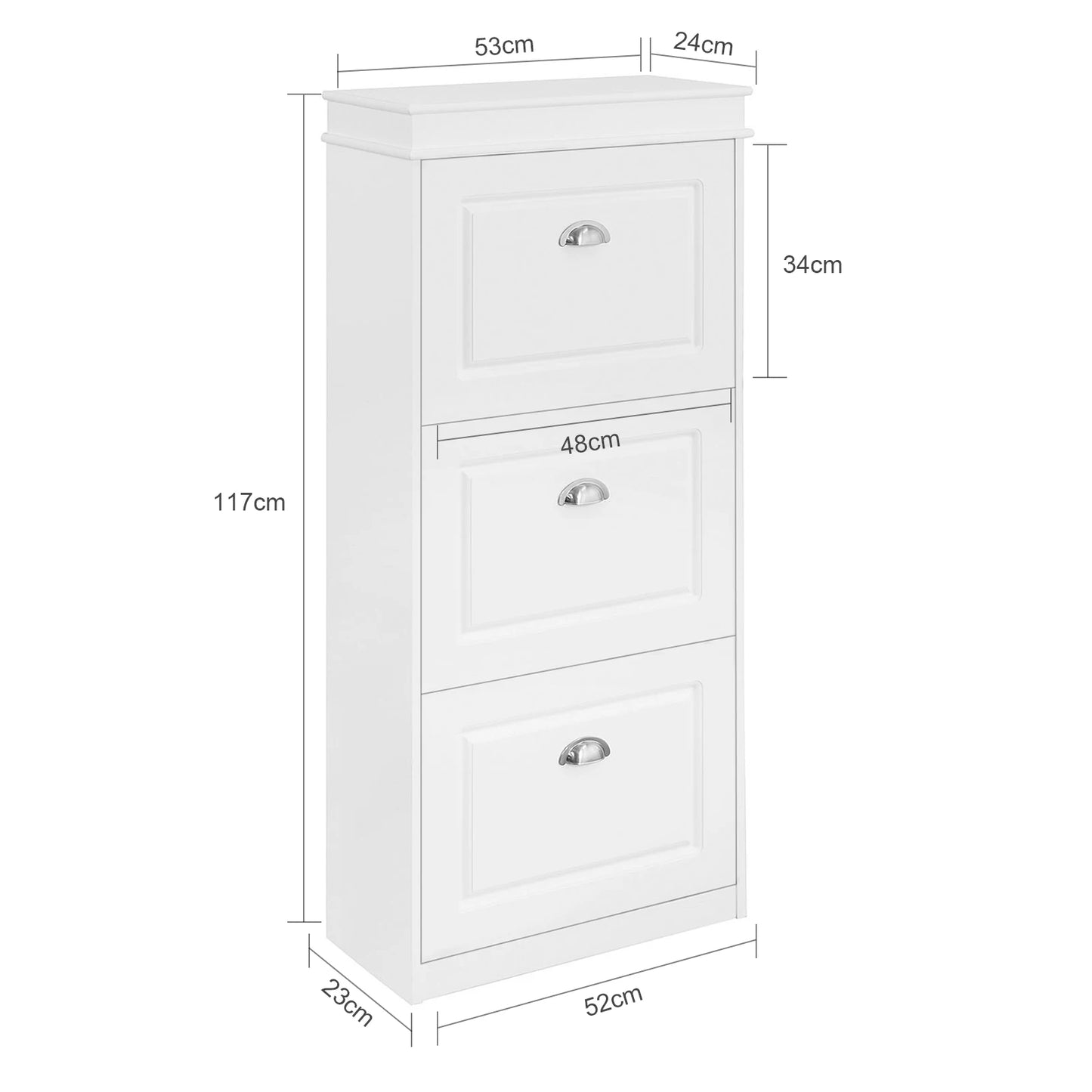Meuble à Chaussures Moderne SoBuy – 3 Rabats, MDF Blanc, Grande Capacité Entrée 53x117x24 cm
