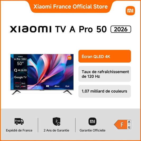 Xiaomi France |  Xiaomi TV A Pro 50 2026, Écran QLED 4K, Son immersif avec Dolby Audio™, DTS:X, DTS Virtual:X, Compatible HDR10+ ,1,07 milliard de couleurs, DCI-P3 94 %