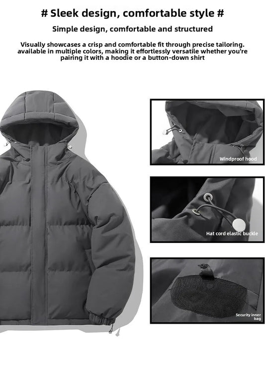 🧥 Doudoune Homme Hiver – Couleur Unie à Capuche (Édition Américaine)
