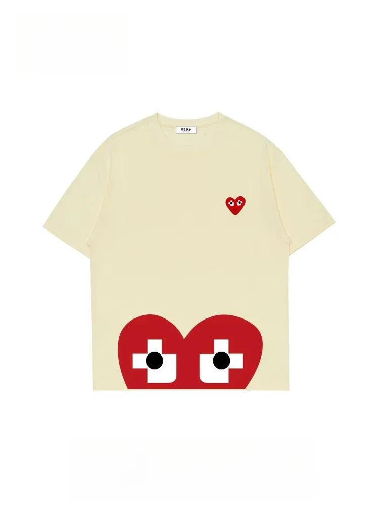 T-shirt femme été coton – Ample, imprimé amour, manches courtes, col rond tendance 2025