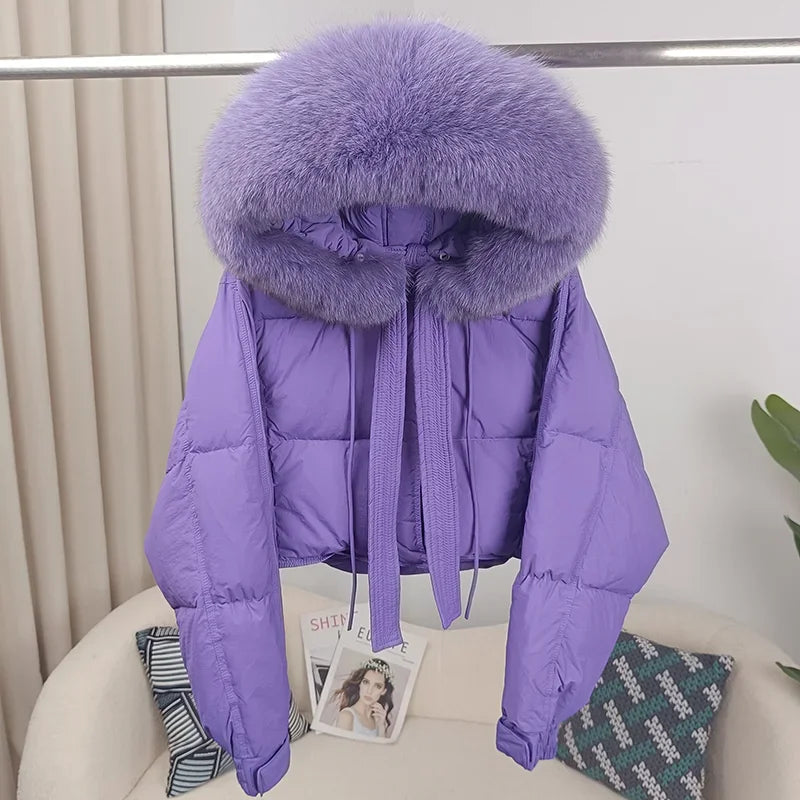 Nouvelle doudoune en duvet pour femmes - Veste d'hiver ample avec col en véritable fourrure de renard et raton laveur - À capuche, épaisse et chaude - Mode streetwear - Extérieur avec parties détachables