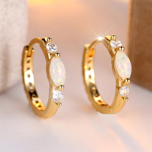 Boucles d'oreilles rondes en pierre Marquise pour femmes, opale blanche, Vintage, mode, couleur or, boucle d'oreille, bijoux de mariage, cadeaux de fête des mères