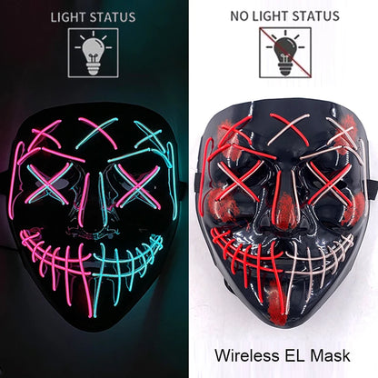 Masque Néon Lumineux EL – Halloween, Cosplay et Purge Effrayant pour Adultes