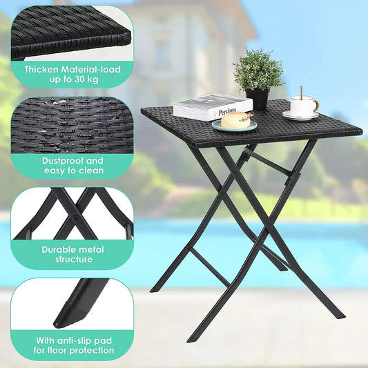 Ensemble de table pliante et 2 chaises d'extérieur, meubles pliants, chaise en rotin, table de pique-nique de camping portable, ensemble de balcon, 3 pièces
