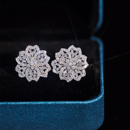Shelly luxe réel 18K or blanc massif Au750 bijoux diamants naturels 0.90 carats squelette fleurs boucles d'oreilles pour les femmes cadeau